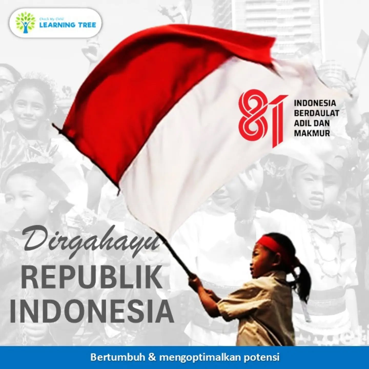 Dirgahayu Indonesiaku yang ke 81.
Semoga Tuhan senantiasa memberkati negerinya, rakyatnya, para pemimpinnya dan juga alamnya dan semoga segera terwujud Indonesia yang berdaulat, adil dan makmur.
#tumbuhkembang #cmclearningtreemeruya 
#psikologi #okupasiterapipediatrifisioterapianak specialeducation #bertumbuhdanmengoptimalkanpotensi